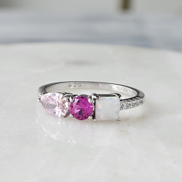 Opal and Pink Swarovski crystal ring, 925 Sterling Silver Charmed Aroma - Picture 2 of 6